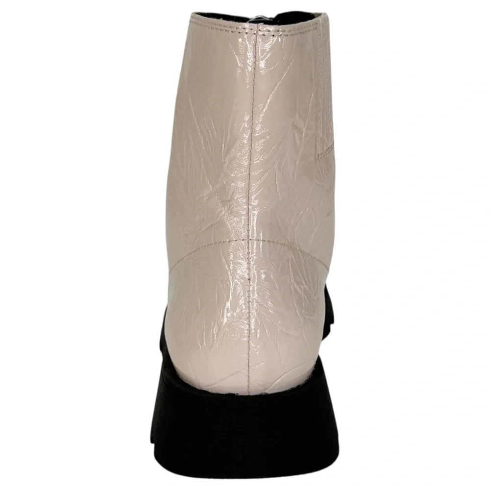 Katy Perry Collections Cream Patent Leather Ankle Boots with Black Lug Sole